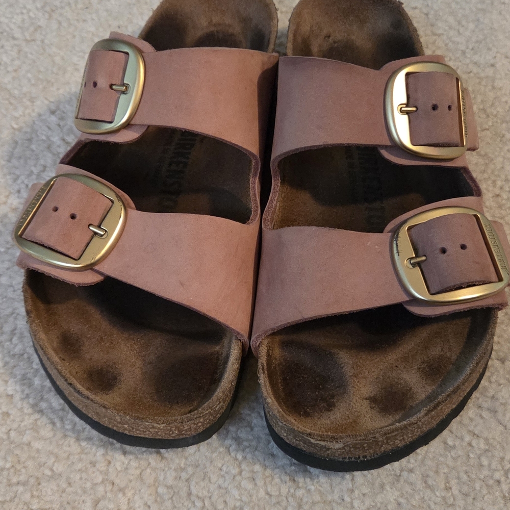 Birkenstock Pink Sandals with Gold Accents